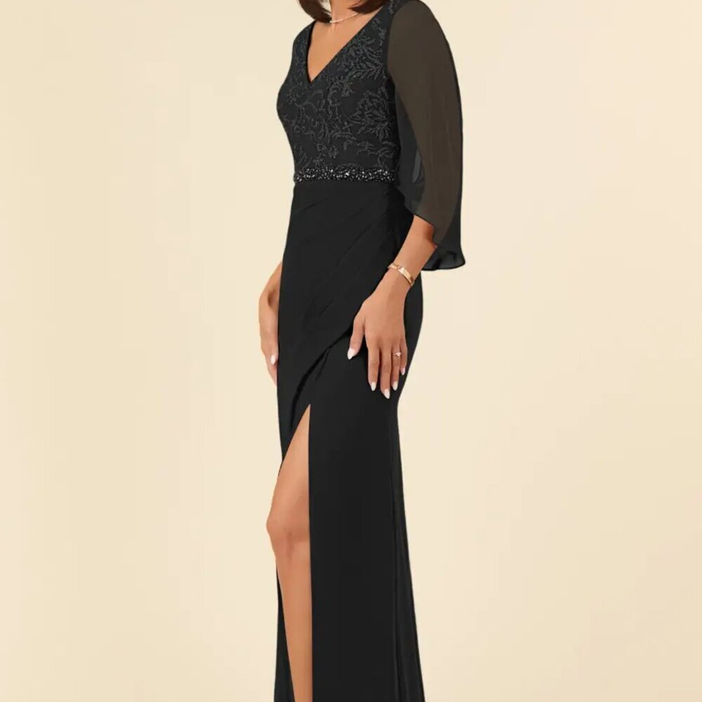 Azazie Laina Black Mermaid Lace Chiffon Dress Formal A18